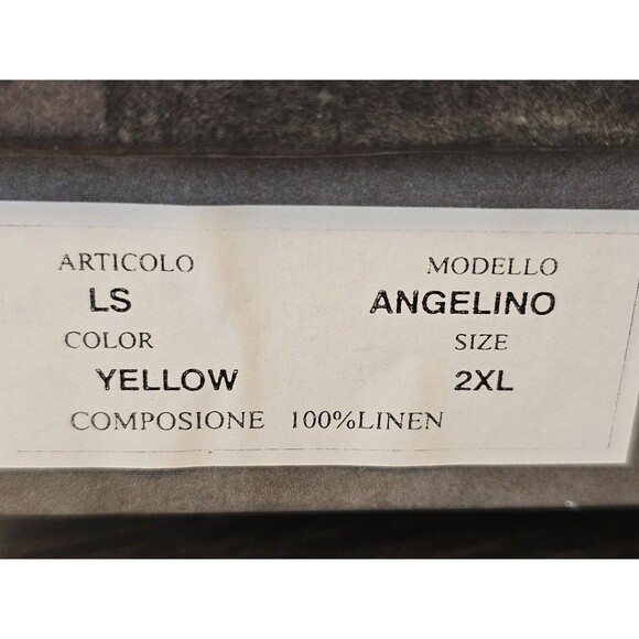 Angelino Button Down Shirt 2XL Yellow White Plaid Short Sleeve 100% Linen Italy - Picture 7 of 8